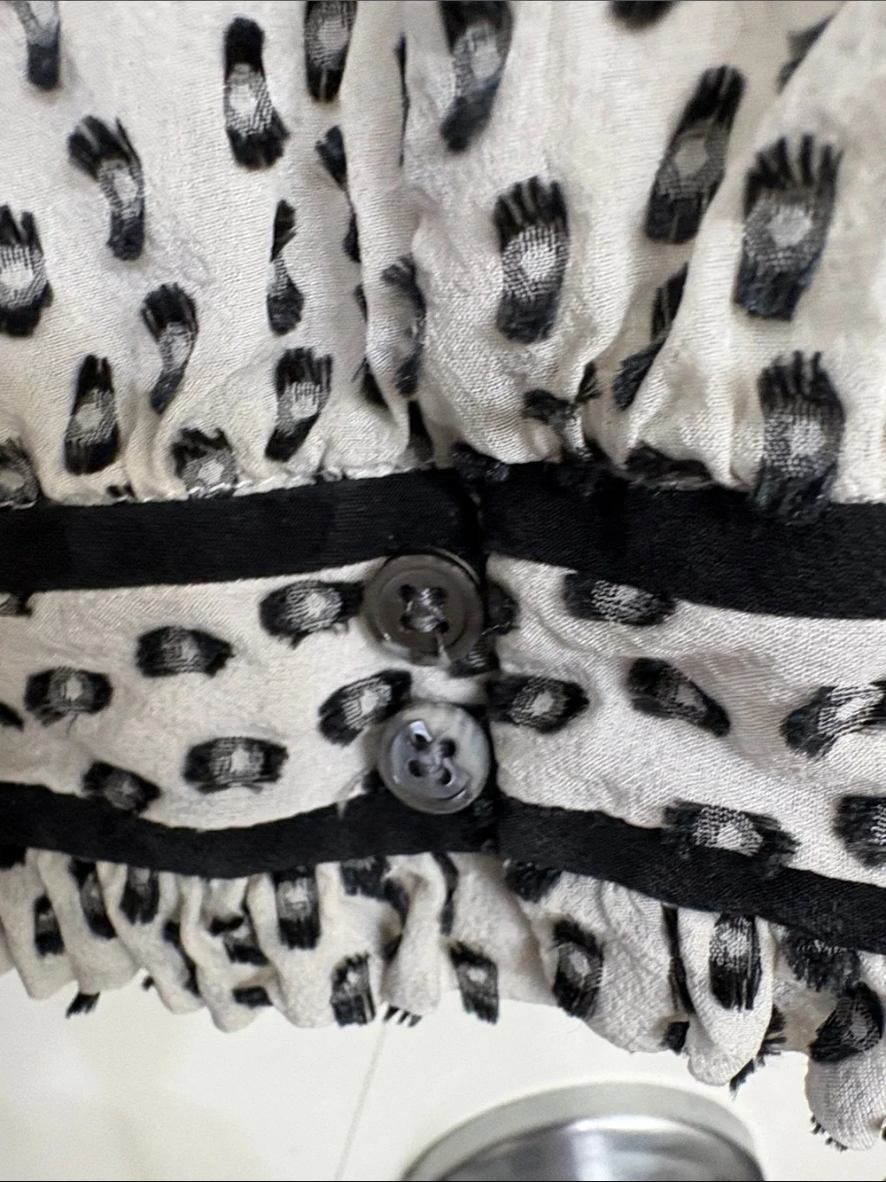 J. Crew Black & Off-White Patterned V-Neck Silk blend Blouse
